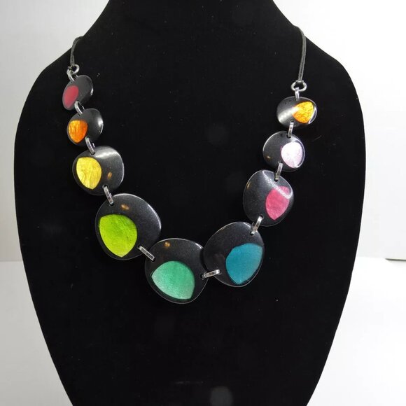 Abalone Shell Rainbow Necklace 26" Vintage Black Celtic Moon 90s Graduated Retro - Picture 5 of 5